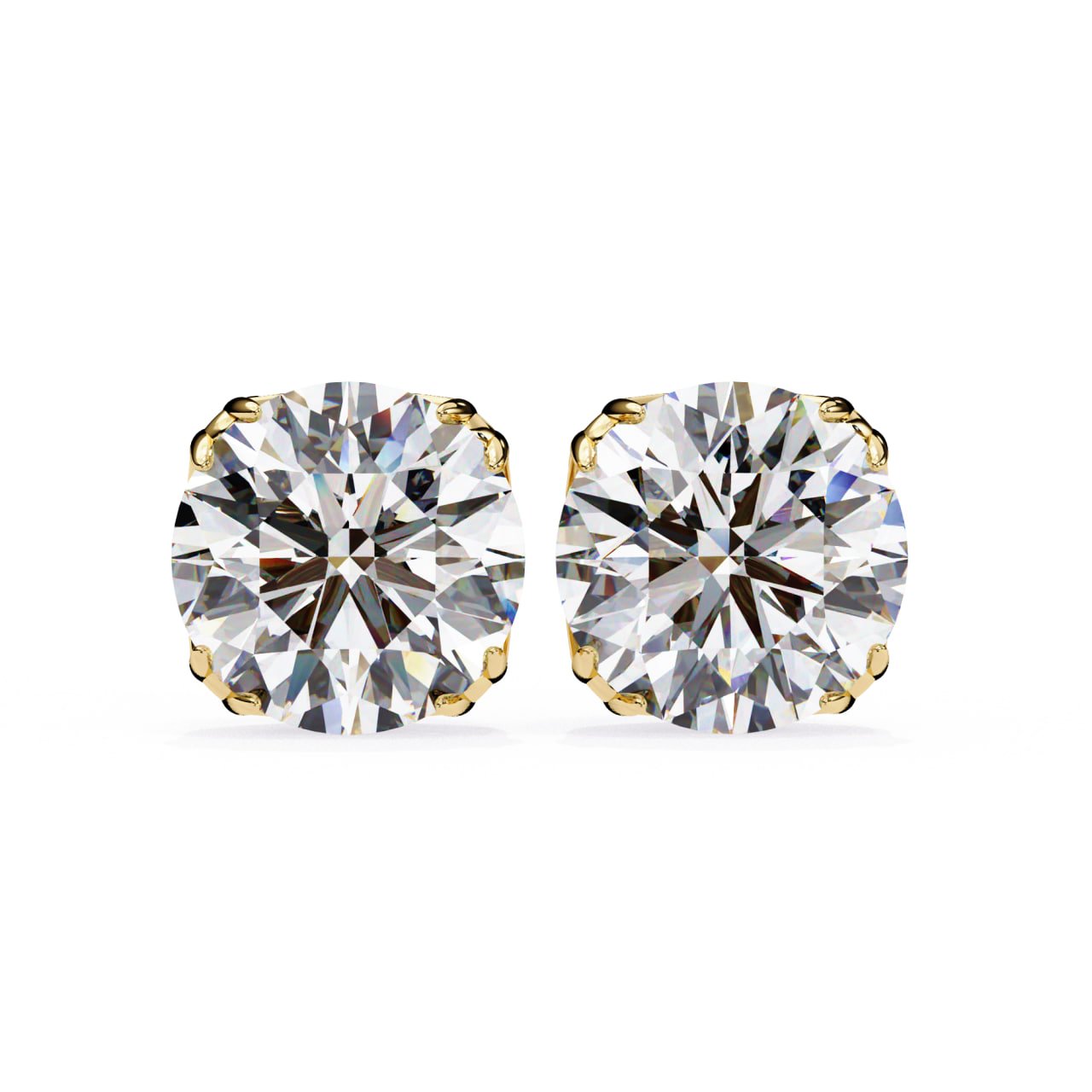 Vintage Crown-Style Round Diamond Stud Earrings
