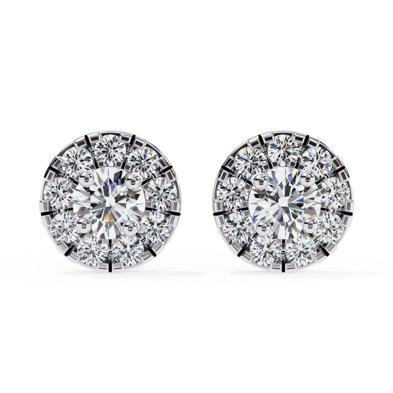 Classic Round Halo Diamond Stud Earrings