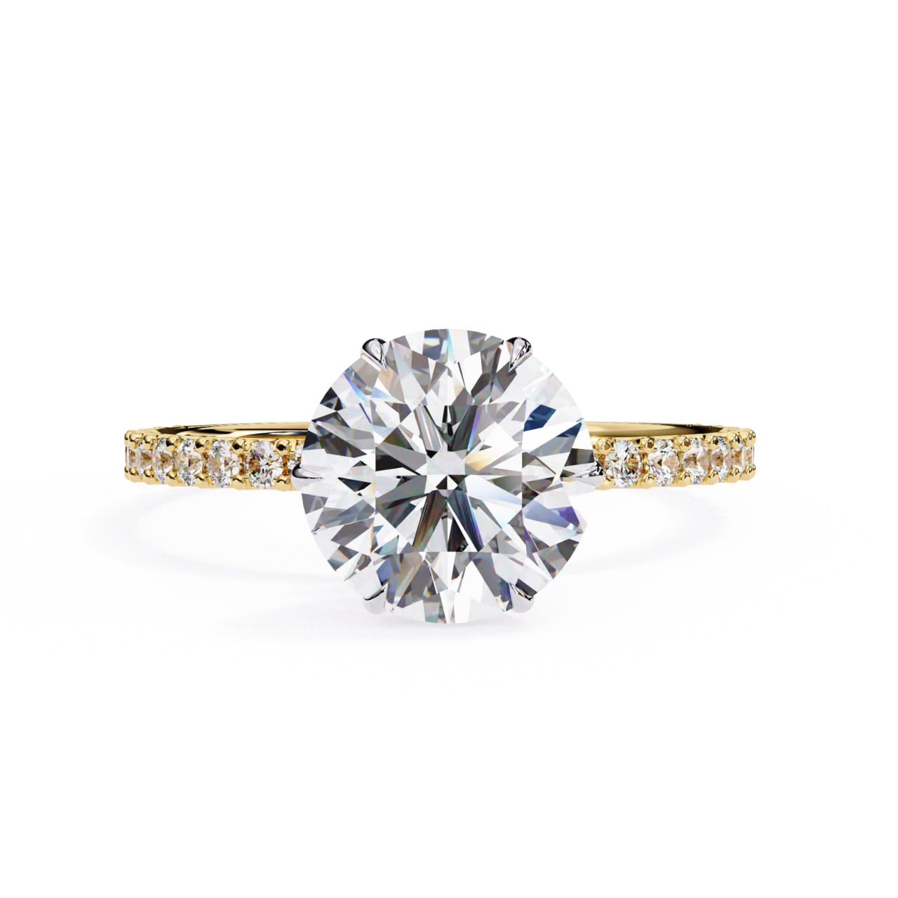Round Solitaire Diamond Ring with Pavé Band