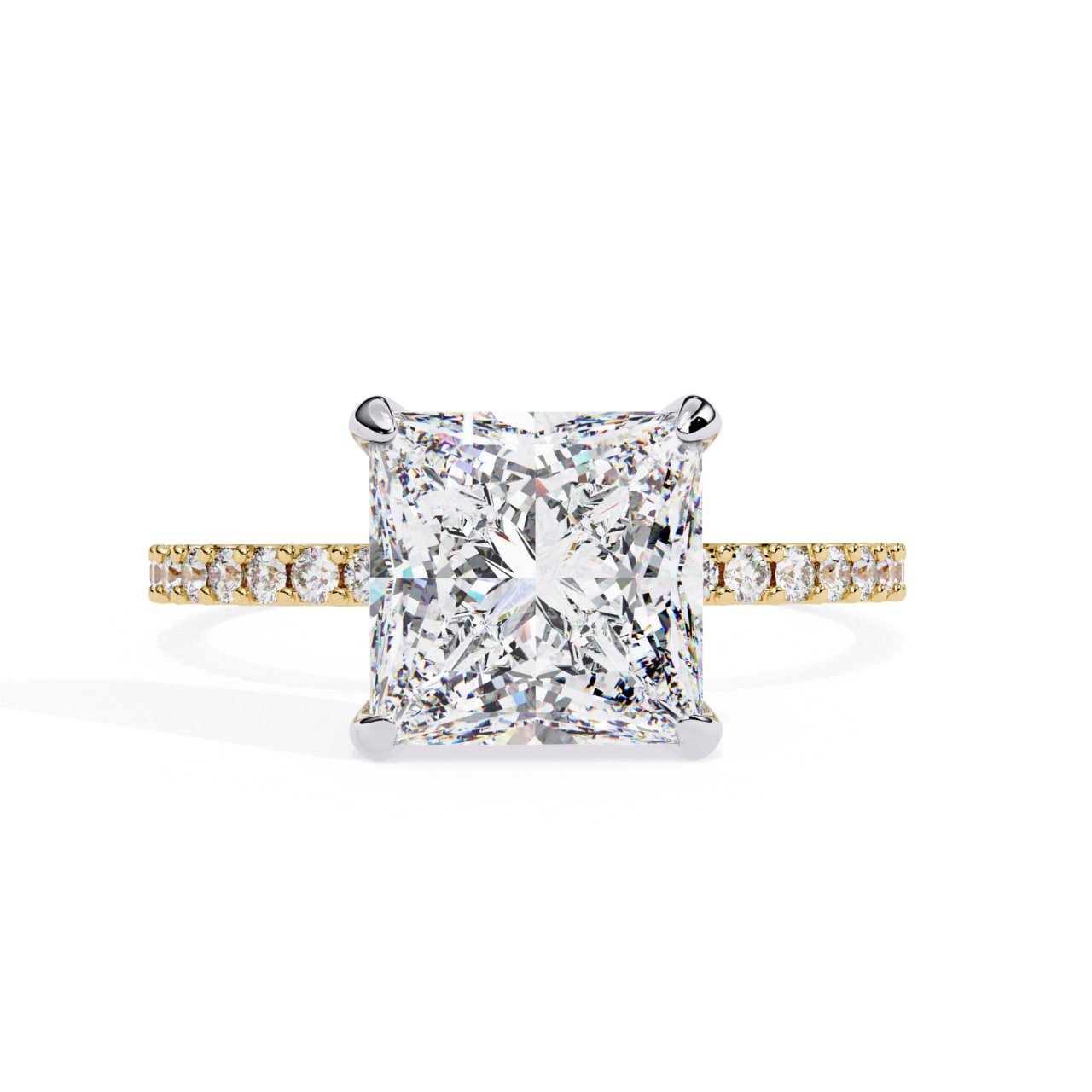Princess Cut Diamond Ring with Pavé Band