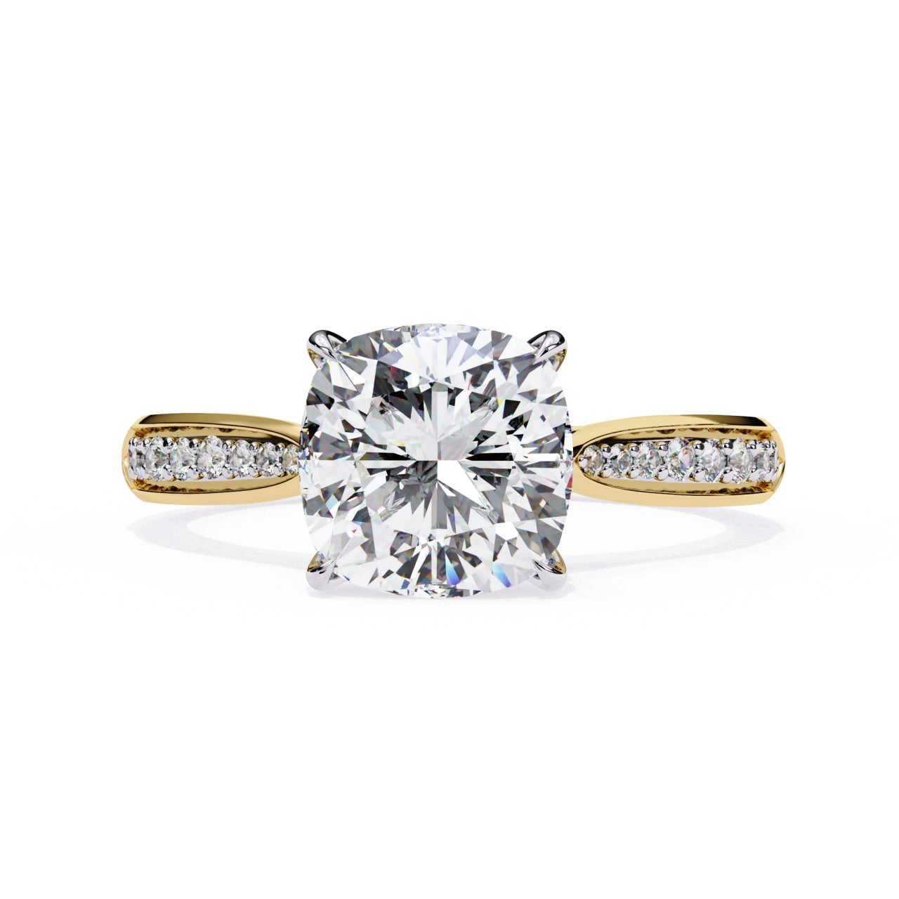 Cushion Cut Diamond Ring with Pavé Band