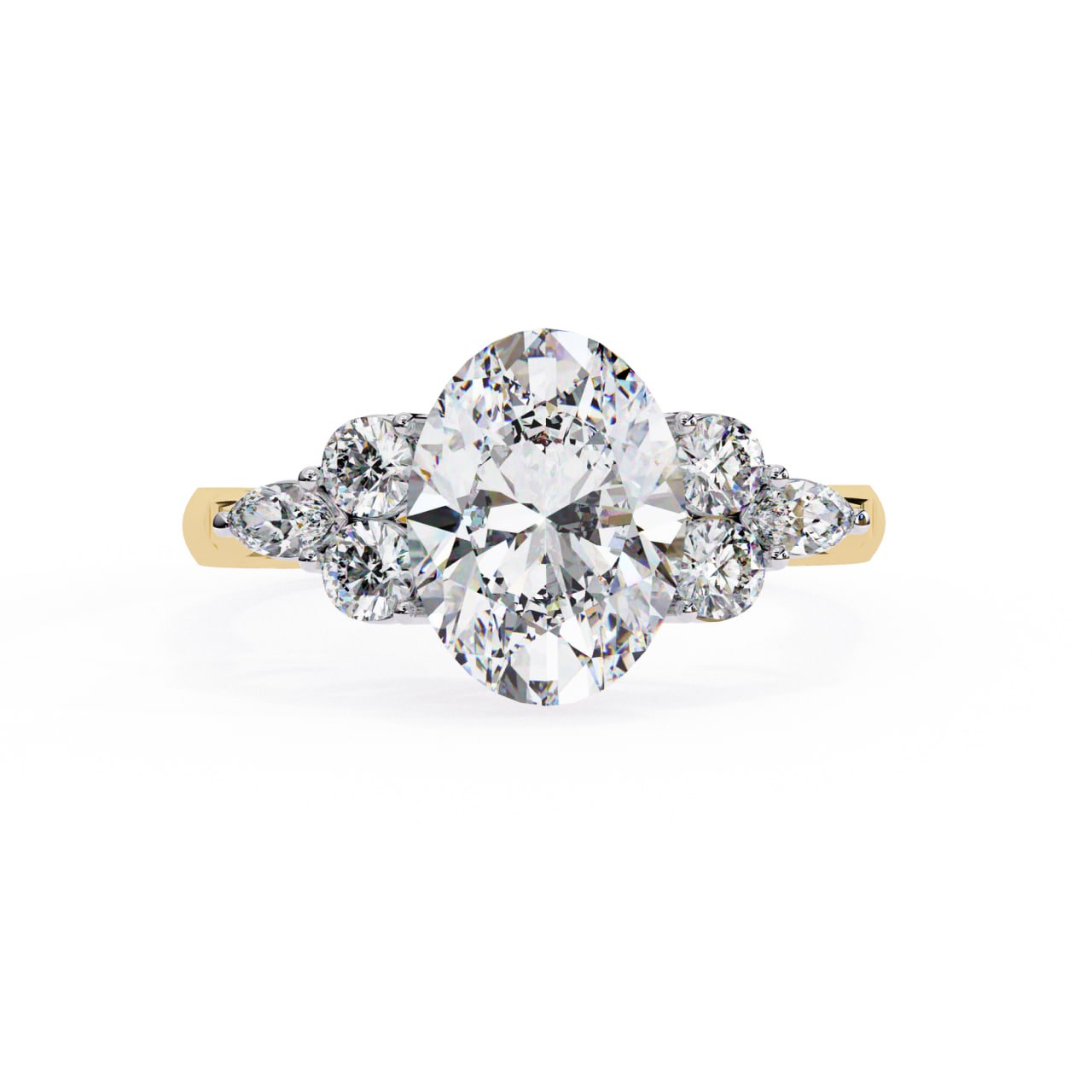 Oval Diamond Engagement Ring with Marquise & Round Side Accents