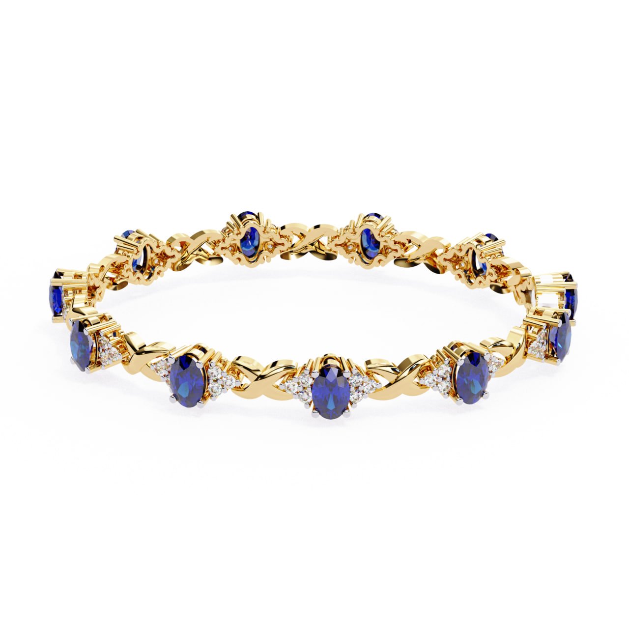 Oval Blue Sapphire & Diamond Eternity Link Bracelet
