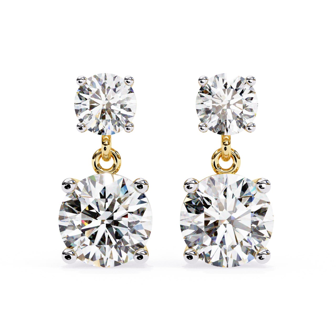 Classic Round Diamond Drop Stud Earrings
